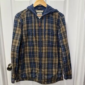 L.L.Bean Men’s Flannel Hooded Zip-Up Shirt Jacket, Medium, Navy, 100% Cotton
